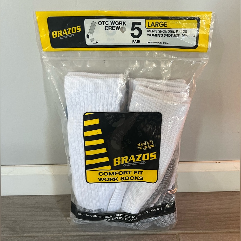 Brazos Men’s Large Work Socks Five Pack